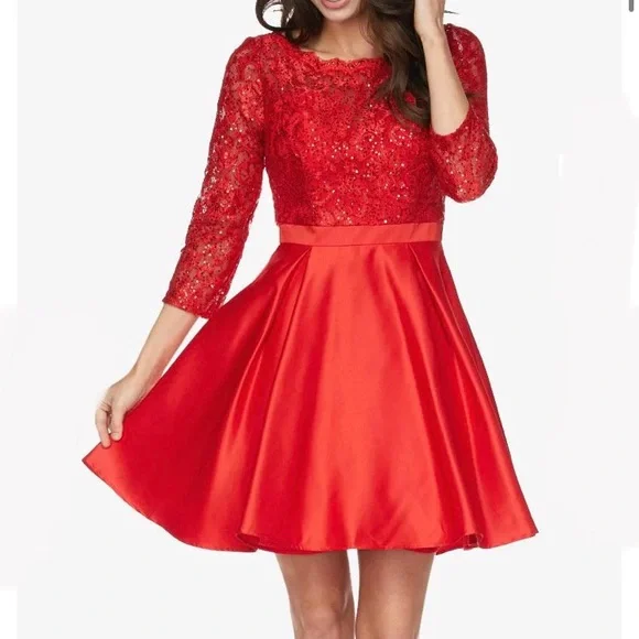 slim fit dress slacks May Queen MQ1916 Cold-Shoulder Fit & Flare Short Prom Dress– sheerdreamz main image 0